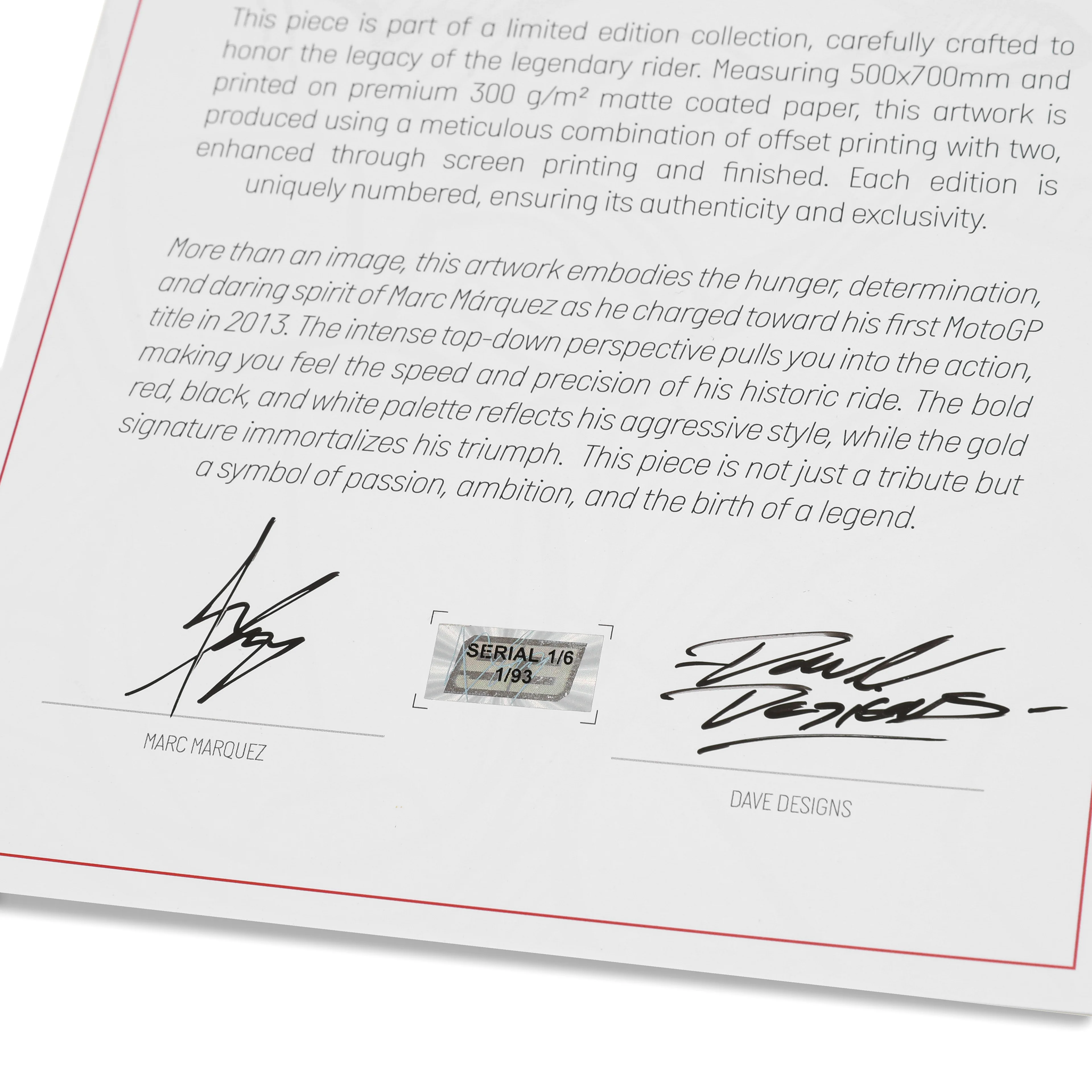 Marc Marquez Signed Limited Edition 2013 Title Print - MM93 x Dave Designs - Image 7