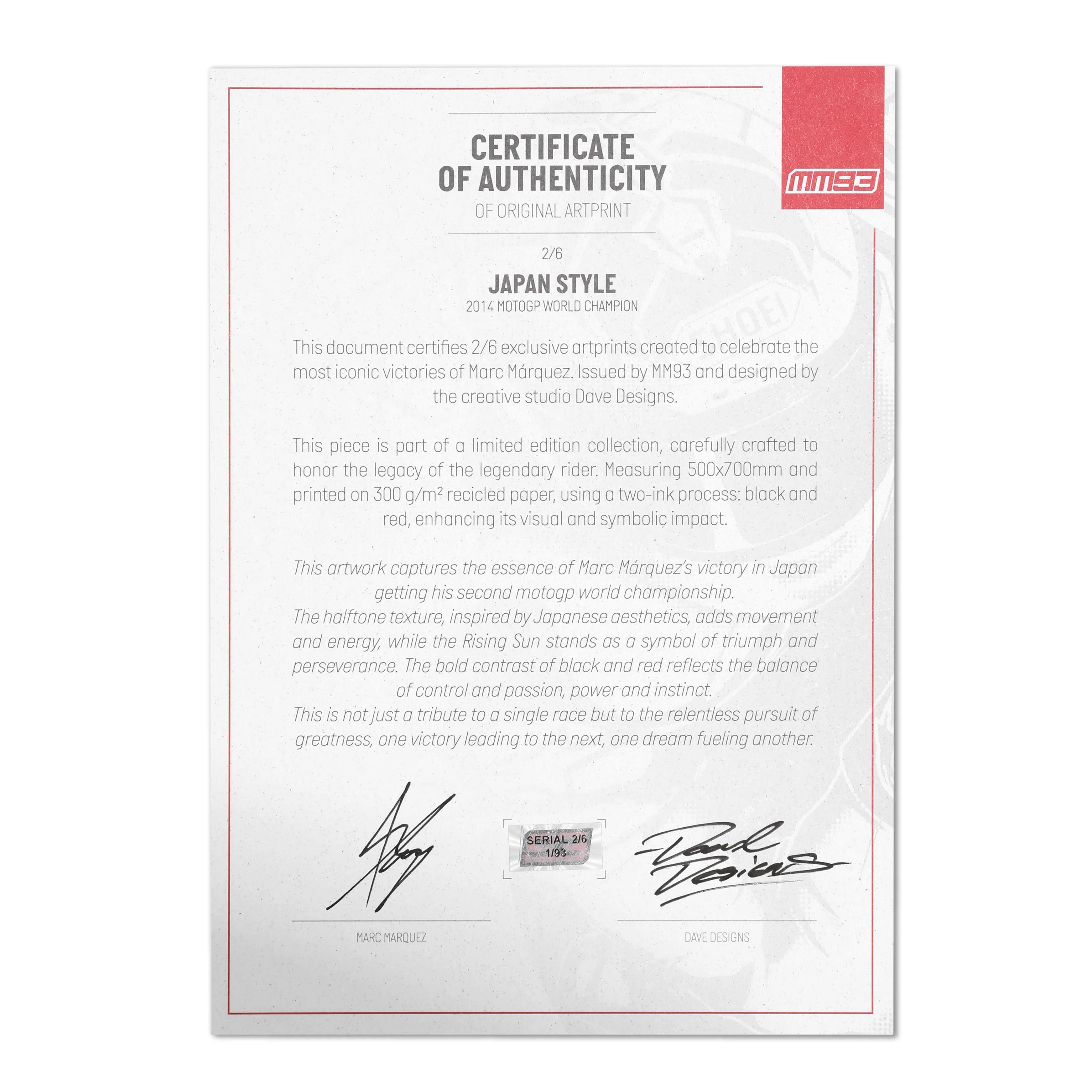 Marc Marquez Signed Limited Edition 2014 Title Print - MM93 x Dave Designs - Image 6